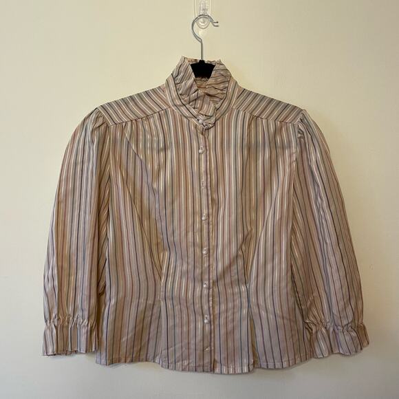 Vintage Tops - Vintage M Patti pink black long sleeve button down blouse Barbie Stripe corpcore